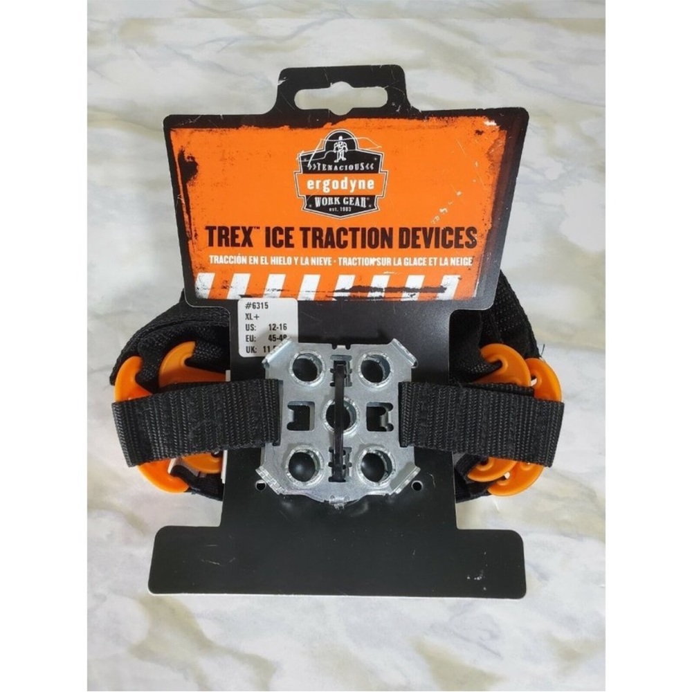 NWT ERGODYNE TREX STRAP-ON HEEL ICE CLEATS, XL, STEEL, BLACK (Shoe Size: 12-16)